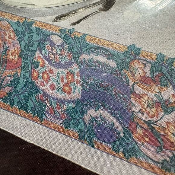 Vintage New Easter Egg Floral 70" ROUND Tablecloth Spring Fantasy Purple Green - Picture 12 of 12